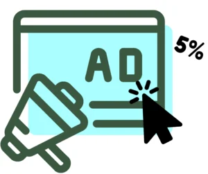 Illustration of an Ad A decorative image of a cursor clicking on an ad next to the number 5%.